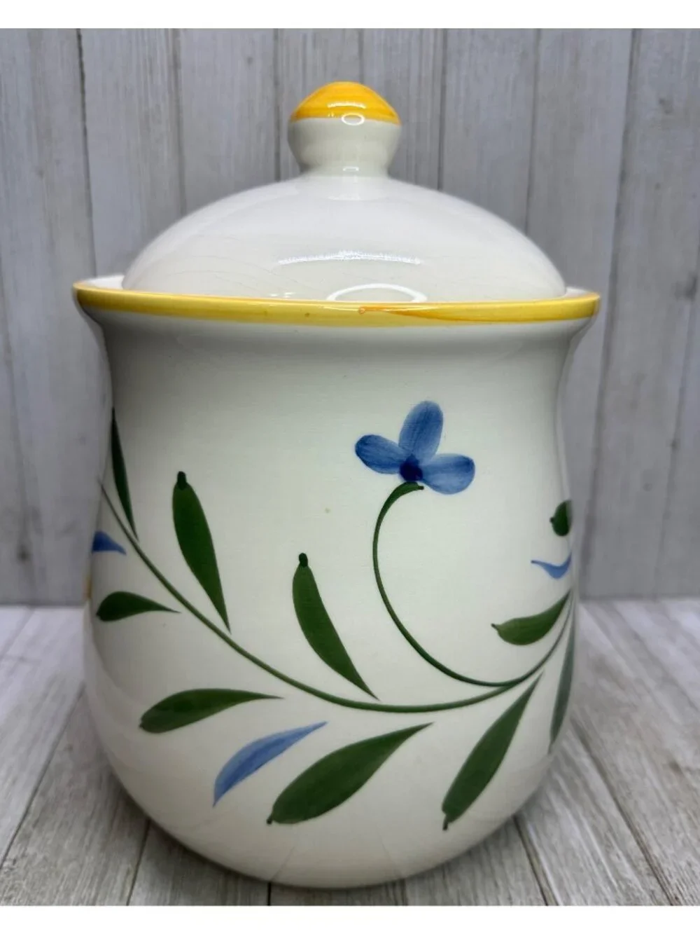 Vtg Floral Painted Cookie Jar Ivy Ceramic Container w/ Lid 10.5